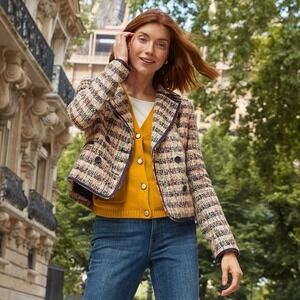 Talbots Cafe Tweed Jacket Women Multicolor Plaid Double Breasted Blazer Size 14